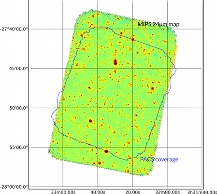Illustration comparing Herschel footprints to MIPS24 image