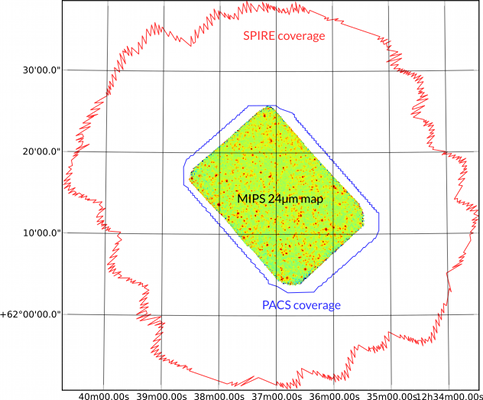 Illustration comparing Herschel footprints to MIPS24 image